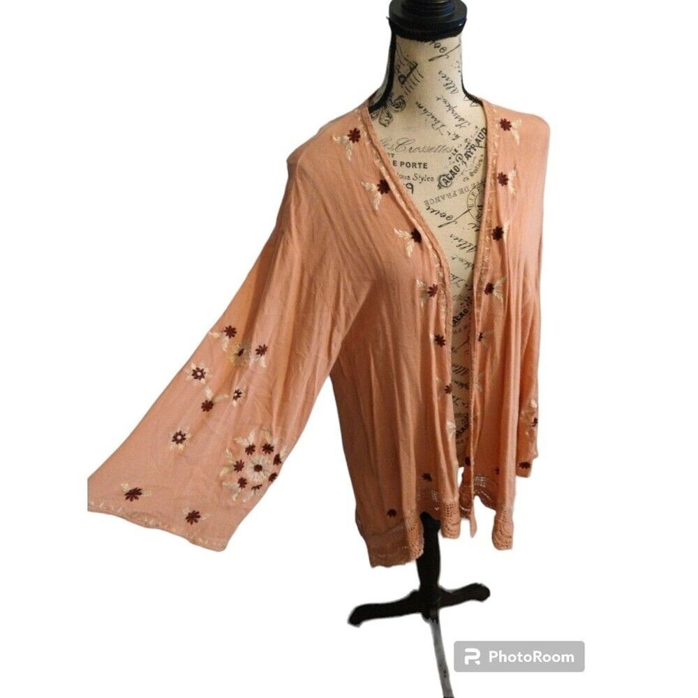 Alya  embroidered open Cardigan boho feminine medium coral Beachy